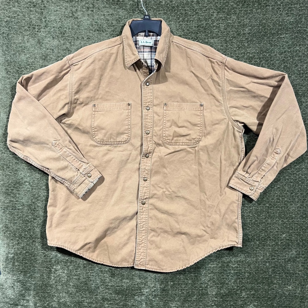 Vintage LL Bean Shirt Jacket Mens XL Flannel Lined Cotton Canvas DD63 Workwear